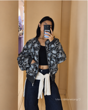 Bomber Jacket - Mesmerizing Flowers Blue